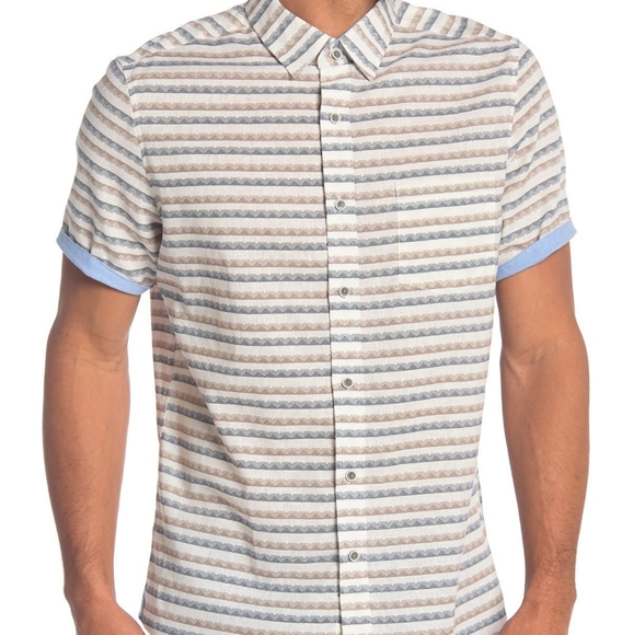 NWT Natural Blue Men's Button Up Linen Shirt - Picture 1 of 5